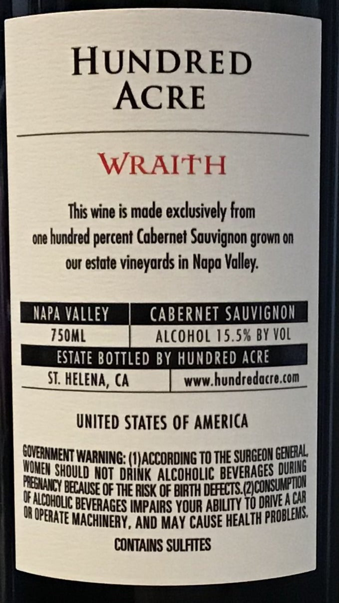 Hundred Acre "WRAITH" - Cabernet Sauvignon - 2016