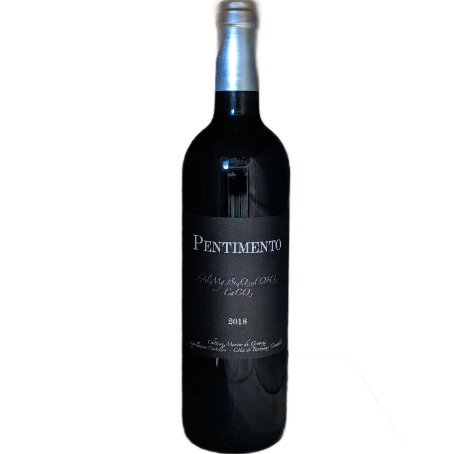 Front of bottle: 2018 Pentimento - Castillon Cotes de Bordeaux, France