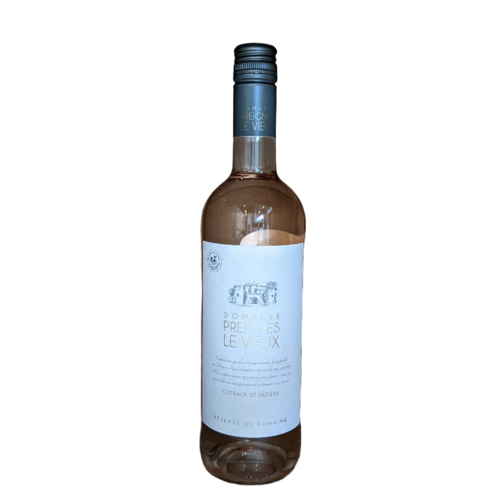 Front of bottle: 2023 Domaine Preignes le Vieux -  Rose from Coteaux de Beziers, France